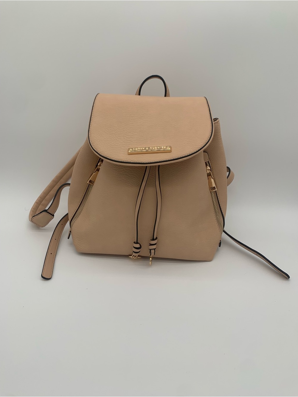 Poppy & Peonies Nude Pebbled Leather Drawstring Backpack - Picture 1 of 16